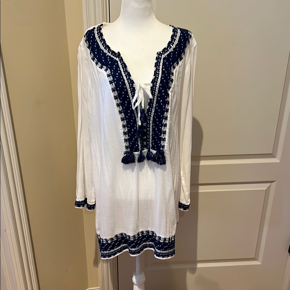 Vineyard Vines White and Navy Midi Dress